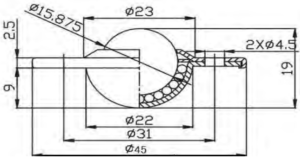 CY-16B Countersunk Flange Mount Ball Transfer Drawing