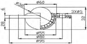 CY-38B Countersunk Flange Mount Ball Transfer Drawing