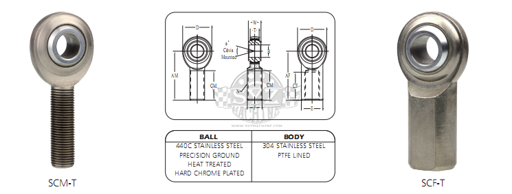 SCM-SCF Teflon Stainless Steel Rod End drawing